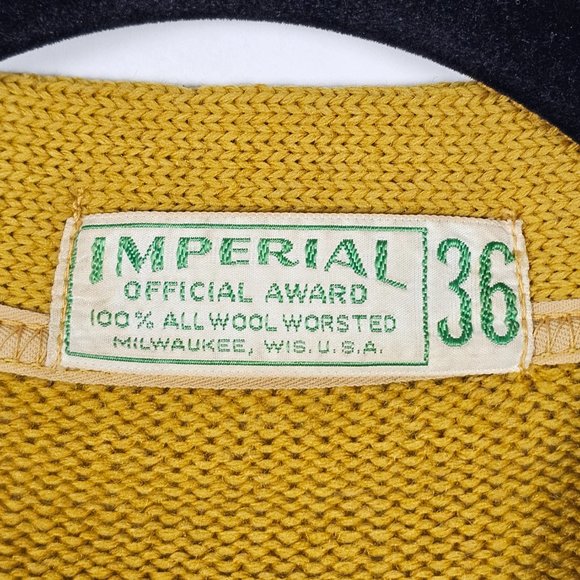 Vintage Imperial Official Award Wool Worsted Distressed Mens 36 Cardigan Sweater - Picture 7 of 9